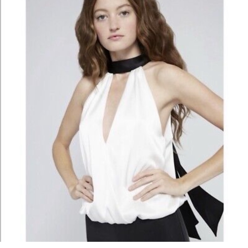 Alice + Olivia satin white and black top
